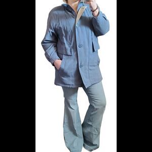 Vintage 80s Forecaster Sport Blue Jacket Winter Trench Coat Long